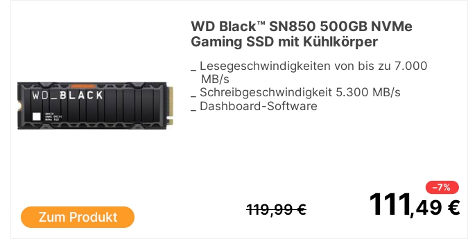 WDBlackSN850500GBNVMeGamingSSDmitKhlkrper